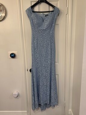 Vince Camuto Dusty Blue Lace Sequin Formal Gown